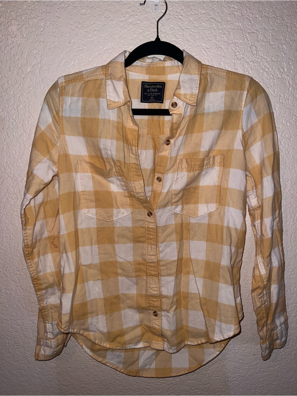 Abercrombie & Fitch Yellow and White Check Button-Down Shirt-Flannel